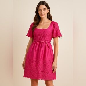 Betsey Johnson Pink discos babydoll silk cocktail eyelet waist tie lined 2